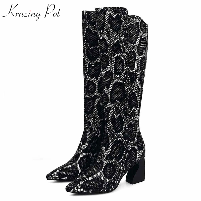 

krazing pot patterns sheep leather pointed toe long boots keep warm high heels preppy style nightclub gorgeous Chelsea boots l19