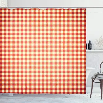 

Shower Curtain Set with Hooks 72x72 Inches Fashion Pattern Red Gingham White Plaid Checked Tilable Mother Grunge Vintage Retro