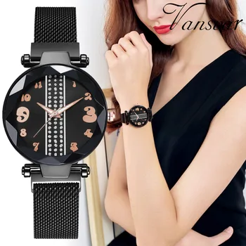 

Fashion Women Watch Magnet Buckle Mosaic Diamond Mesh Belt Quartz Ladies Watch montre femme 2020 women wrist watch Wristwatches