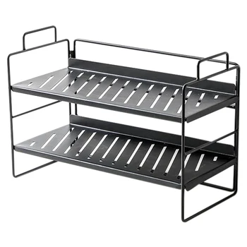 

2-Layer Iron Art Rack Adjustable Baffle Kitchen Organizer Storage Bathroom Wall Shelf Bedroom Decoration Towel Holder