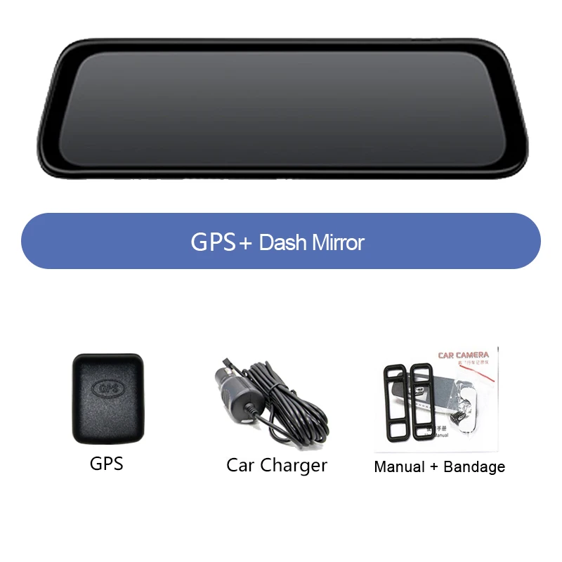 GPS Dash mirror Видеорегистратор 10-дюймовая шпилька для потоковой передачи gps трек Скорость координатно-Видеорегистраторы для автомобилей Двойной объектив Сенсорный экран с разрешением Full HD 1080P Dash Cam зеркало заднего вида видео Регистраторы - Название цвета: GPS Dash mirror