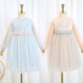 

5305 Cute Pearls Embroidery Princess Baby Girl Dress 2020 Spring Party Wedding Easter Day Kid Dress For Girl Wholesale Clothes