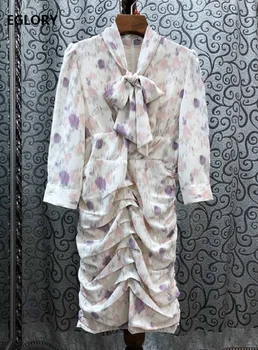 

New 2020 Summer Fashion Sexy Party Club Dresses Women Bow Collar Elegant Floral Print Ruffle Pleated Bodycon Sheath Dress