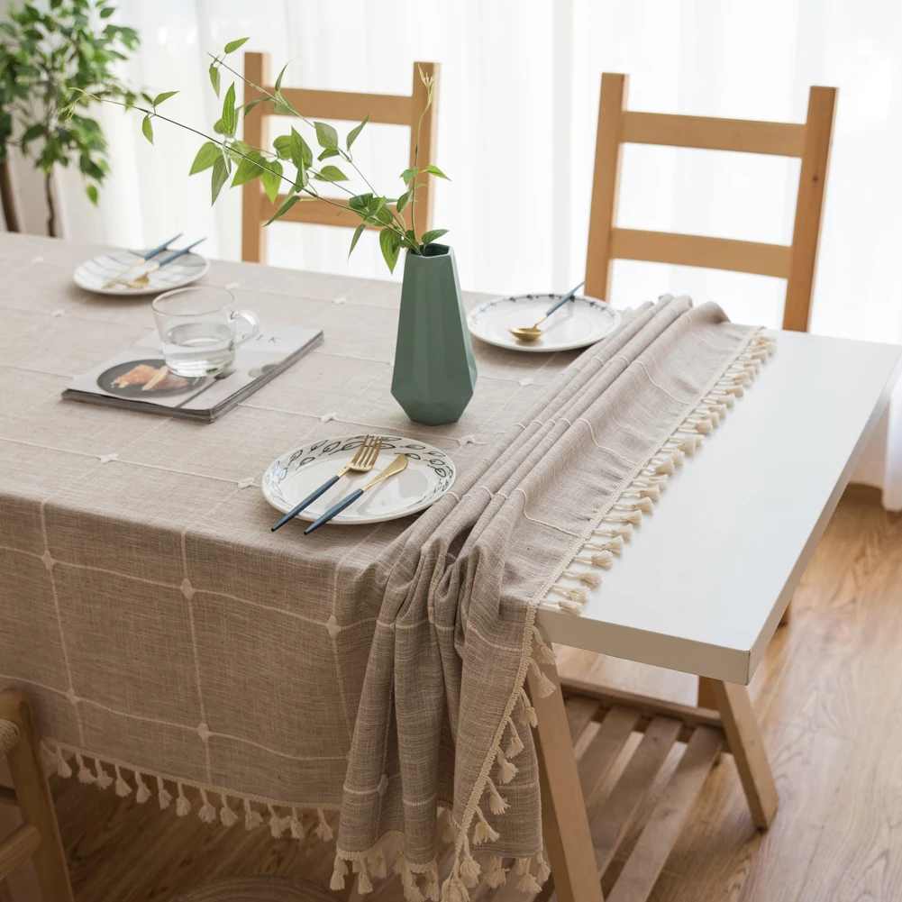 

Coffee Table Tablecloth Embroidered Cotton Linen Tablecloth Suitable For Kitchen Restaurant Party