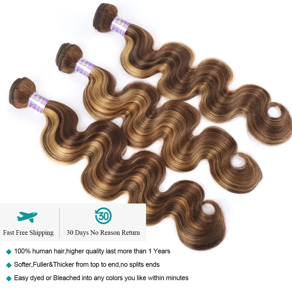 H79699daee39042bd9afd9786d5c115d1n Allove Highlight Bundles Brazilian Body Wave Human Hair Bundles 4/27 Honey Blonde Colored Brazilian Hair Weave Bundles 1/3/4 PCS Mallzona