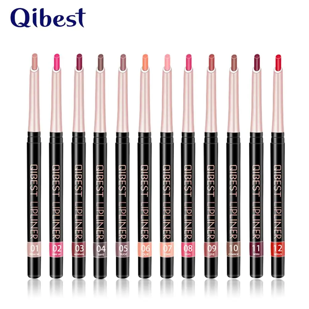 QIBEST 12 шт./компл. для губ, подводка для губ, гладкий, Длительное Действие, помада для губ подводка для губ Водонепроницаемый натуральный Цвет Make up Для женщин косметика для губ, подводка для губ
