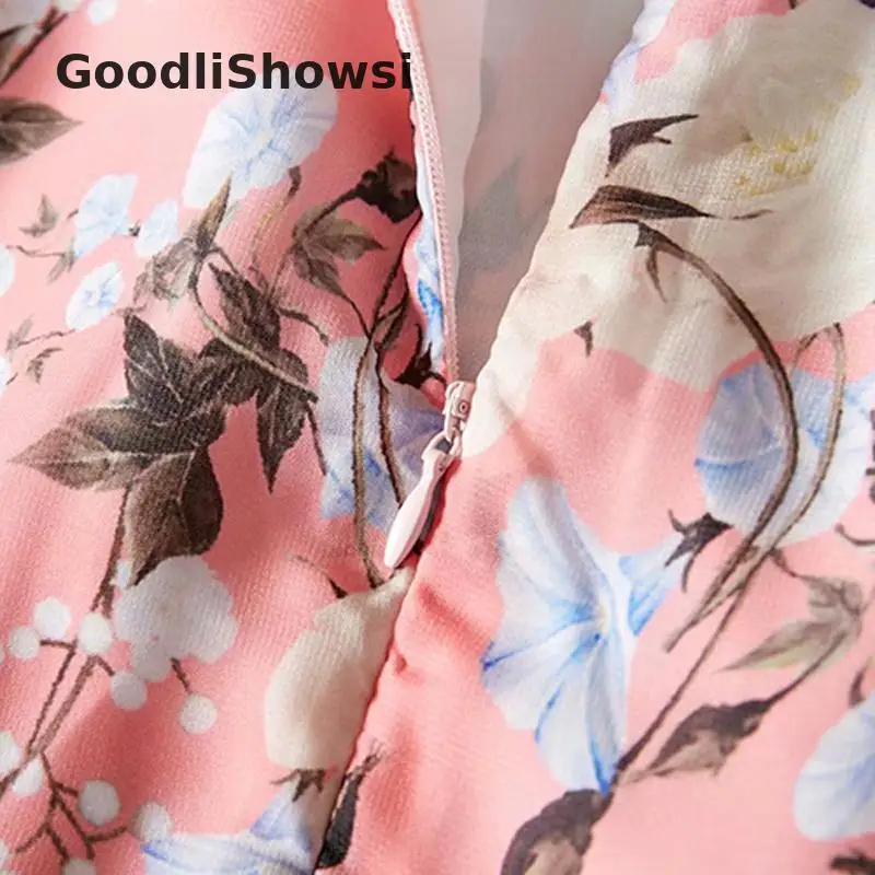 GoodliShowsi, весеннее пасторальное платье для отпуска, плиссированное платье с воротником и длинным рукавом, платье с цветочным рисунком, милое Женское Платье макси с завышенной талией