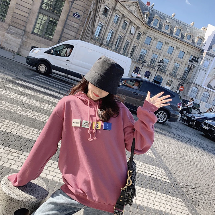 MISHOW Autumn Winter Spliced Hooded Sweatershirt Women Fashion Loose Long Sleeve Hoodies Tops MX19C6746