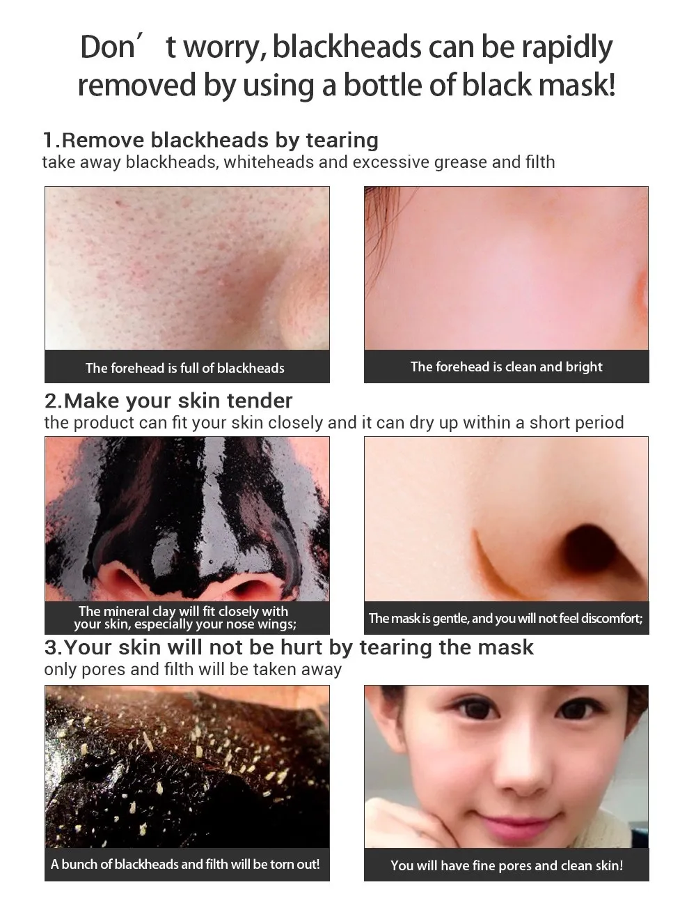 Deep Cleansing bamboo charcoal blackhead remover black mask ance treatment peel off black mask 10