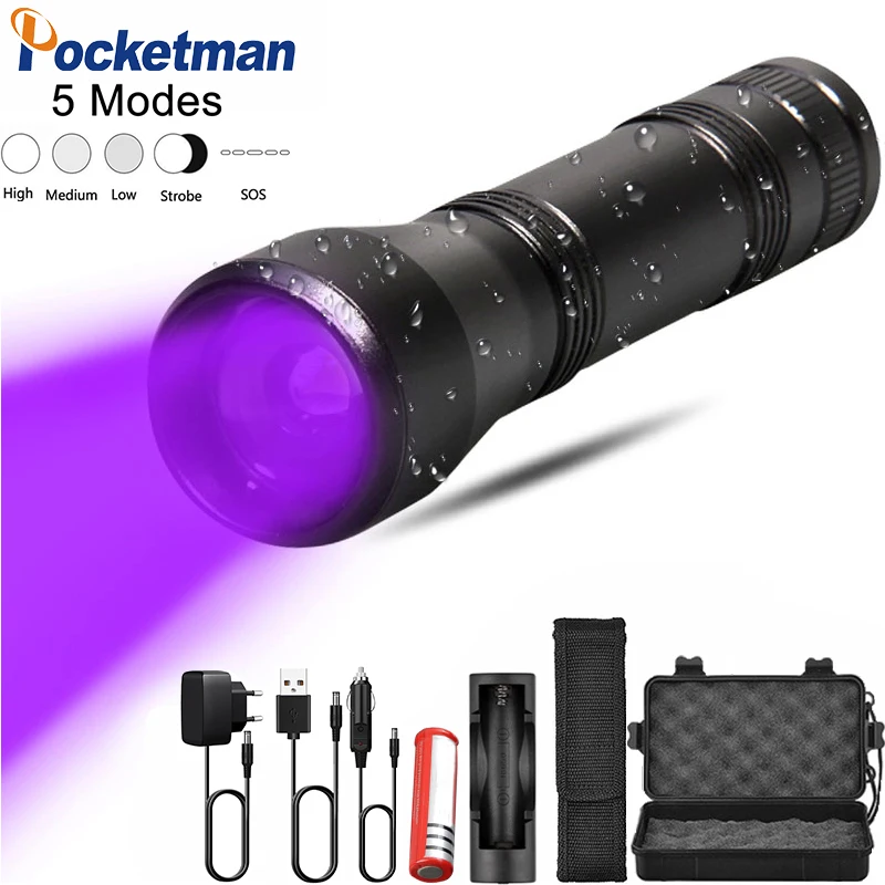 Portable LED UV Flashlight Mini Ultraviolet Torch With Zoom Function 5 Modes UV Black Light Waterproof Detector Light