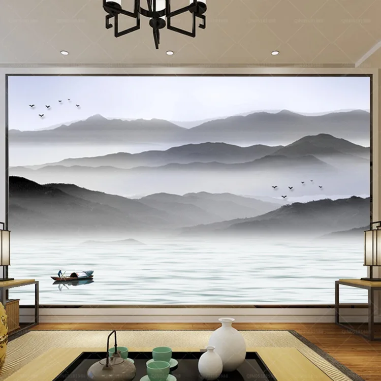 

TV Backdrop Wallpaper Modern Chinese Style Freehand Ink Landscape Home Improvement Living Room Bedroom Library Mural Wall