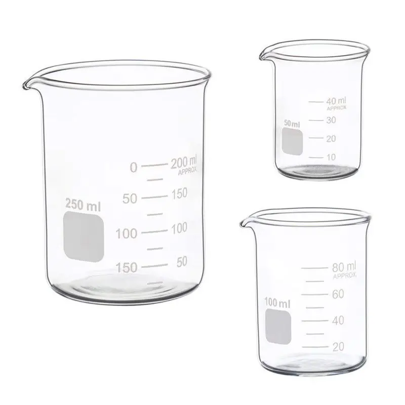 

Glass Measuring Low Form Beaker Set 50ml 100ml 250ml Glass Graduated Beaker Set