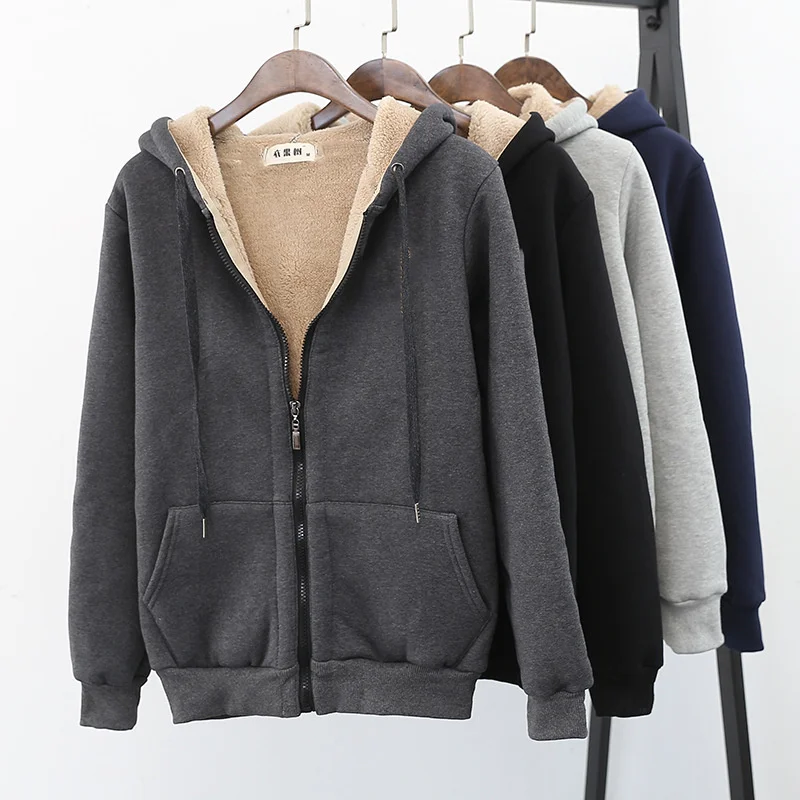 

Winter Sweatshirts Men's Cashmere Warm Coats Hooded Zipper Basic Jacket Casual Thick Parka Fleece Husband Warm Cardigan Jackets