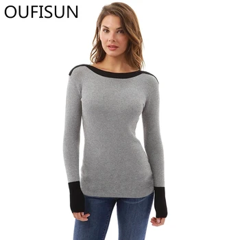 

Oufisun 2020 Autumn Winter White Patchwork Sweater Women Long Sleeve Sweaters Pullovers Vintage O-neck Slim Knitted Sweaters