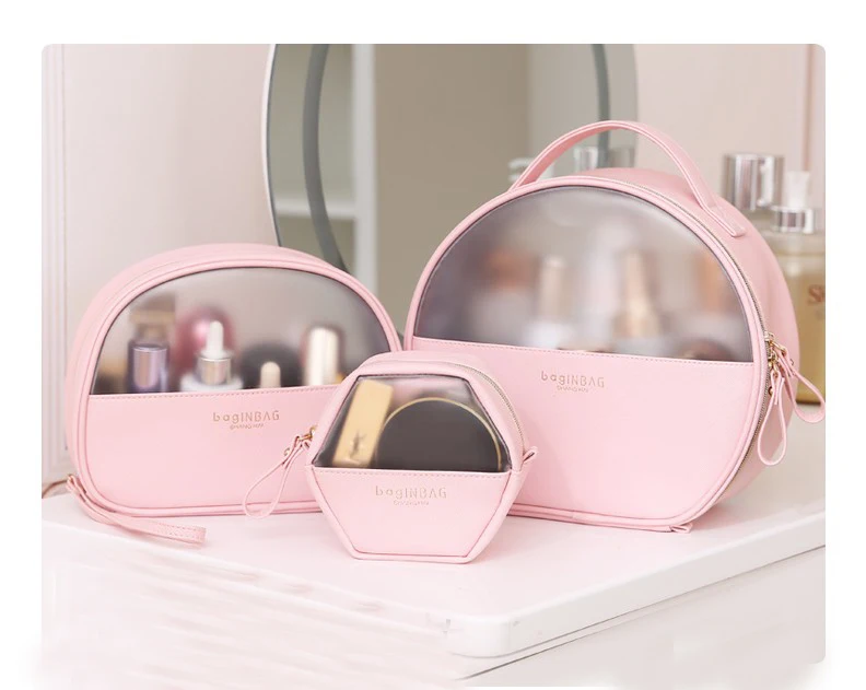 Fashion Cosmetic Bag PU Leather Transparent Cosmetic Bags Women beautician Small