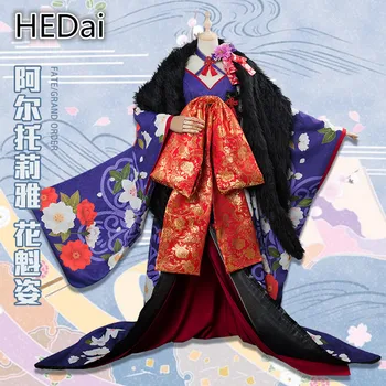 

FGO Fate Black Saber Arutoria Pendoragon Plum Blossom Cosplay Costume Japanese Kimono Full Sets Outfits