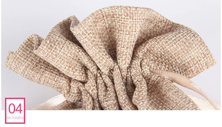 10pcs 9x15cm, 13x18cm, 16x24cm Linen Drawstring Bags Can Logo Printed Jute Pouch Party Candy Gift Round Bottom Sachet Bag
