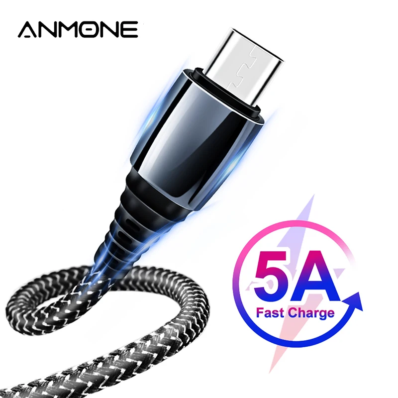 

ANMONE 5A USB Type C Cable for Phone Fast Charge USB C Cord Zinc Alloy 0.3m 1m Data Line Universal Phone Charger Cable