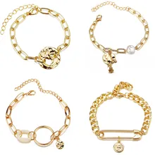 DIEZI винтаж простой для мужчин золотой цвет металлическая цепочка жемчужный браслет наборы Boho Circel Роза Цветок Монета шарм браслеты для женщин
