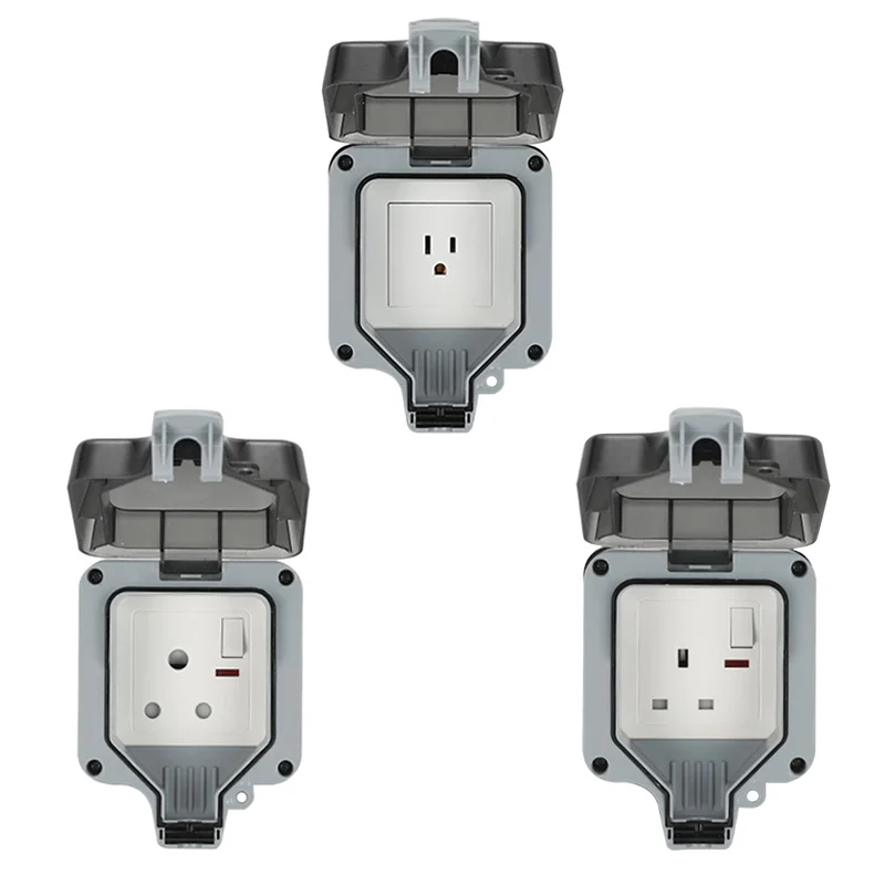 

UK/US/EU Outdoor Waterproof Wall Socket Open 3-holes 13A with Indicator Light Sockets Rain Splash-proof socket Charging Plug