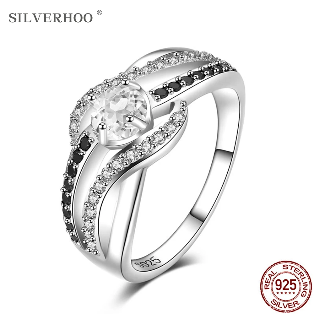 

SILVERHOO Fine Genuine 925 Sterling Silver Jewelry Trendy Engagement Rings for Women Wedding Ring Send Friends Gifts