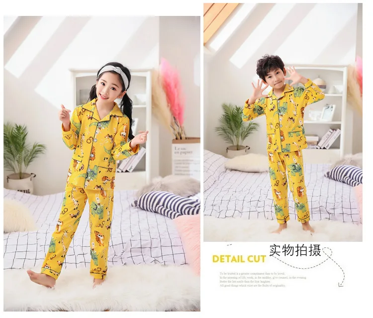 Spring Autumn Winter New Style Pure Cotton Long Sleeve Shirt Big Boy CHILDREN'S Pajamas Men And Women Baby Cartoon Tracksui