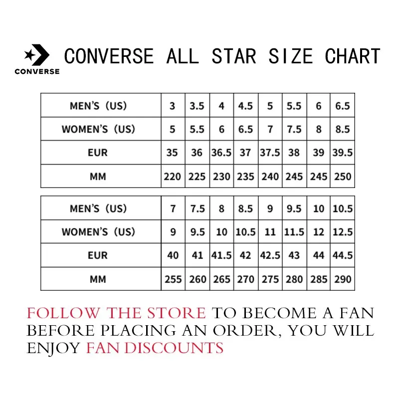 converse shoe size guide