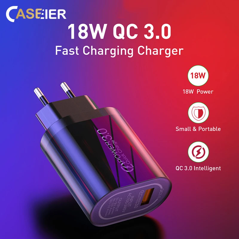 Зарядное устройство CASEIER 18 Вт QC 3 0 для телефонов iPhone Samsung Xiaomi Huawei Honor Note 8 9 20 быстрая