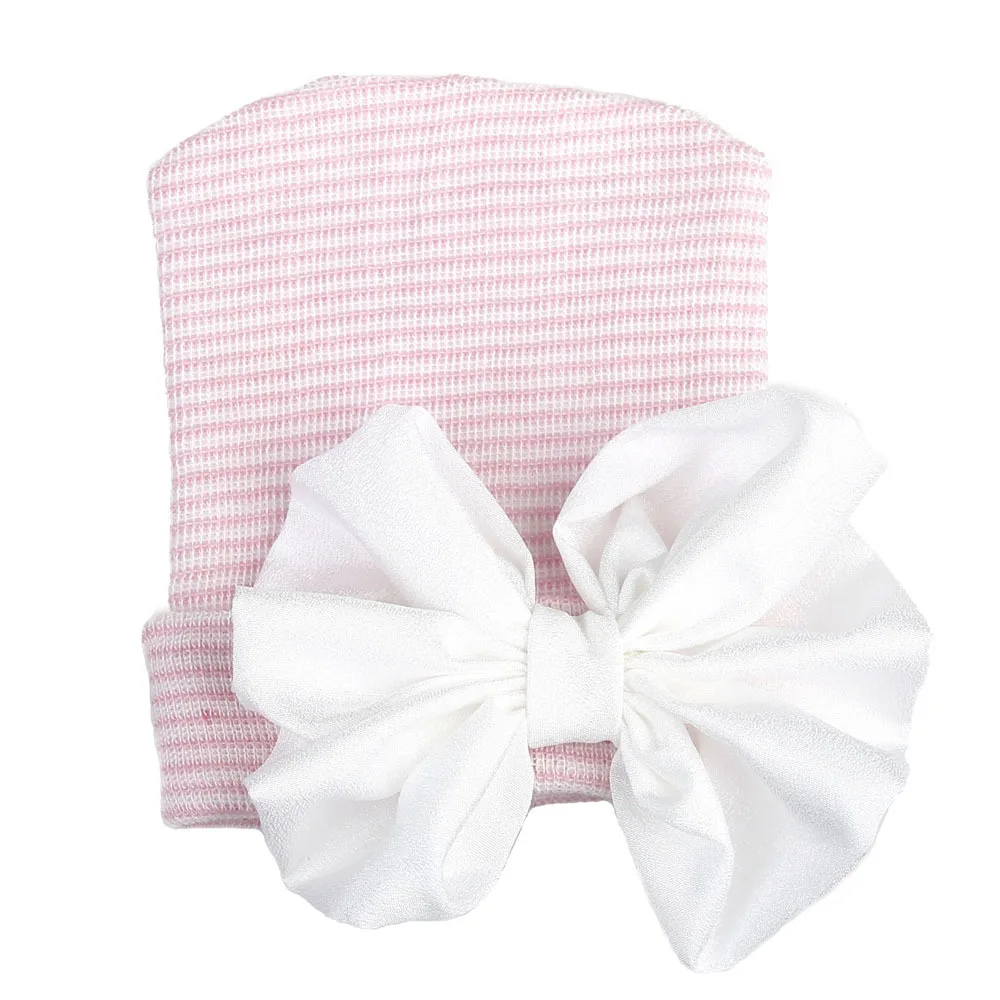 AM0036 pink white Новые шапки-чалмы с большим бантом для маленьких девочек, шифоновые шапки для новорожденных, розовые и белые шапки с рисунком лисы из мультфильма для новорожденных 0-6 месяцев - Цвет: AM0036 pink white