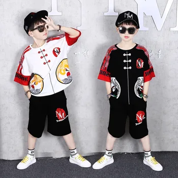 

Boys Hanfu Light Suit Motion Chinese Style zhong da tong Boy tong duan Children's Clothing Piece Fashion T-shirt Shorts Outfits