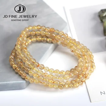 

JD Vintage Stone Bracelets Natural Gold Rutilated 3 Strands Wrap Bracelets for men and Women Multilayer Boho Bracelet Handmade