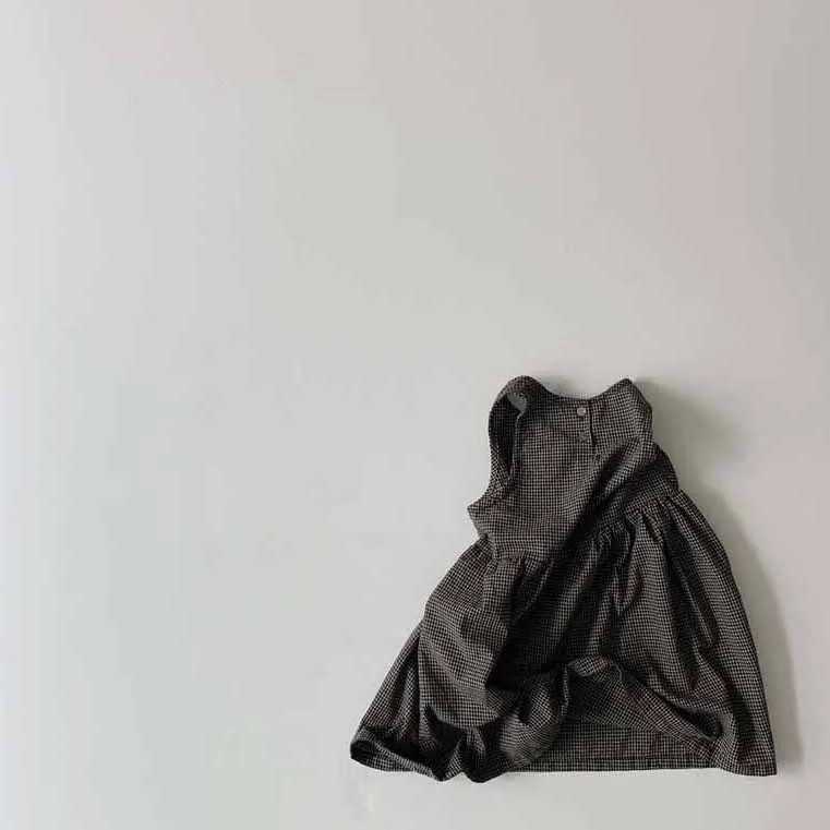 Новинка весны, корейское детское платье трапециевидной формы, свободное Сетчатое платье без рукавов с круглым воротником для девочек