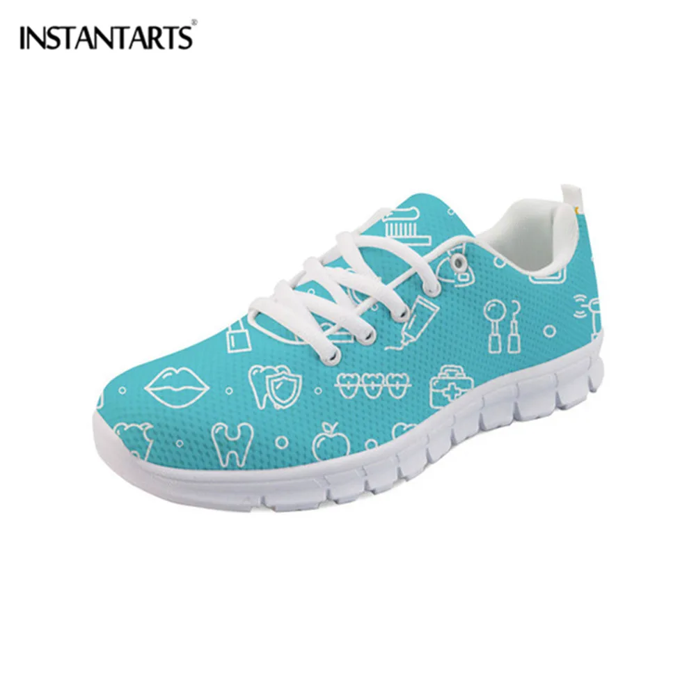

INSTANTARTS Women Shoes Dentist Tooth Medical Pattern Ladies Sneakers Breathable Walking Mesh Lace Up Flats Shoes Tenis Feminino