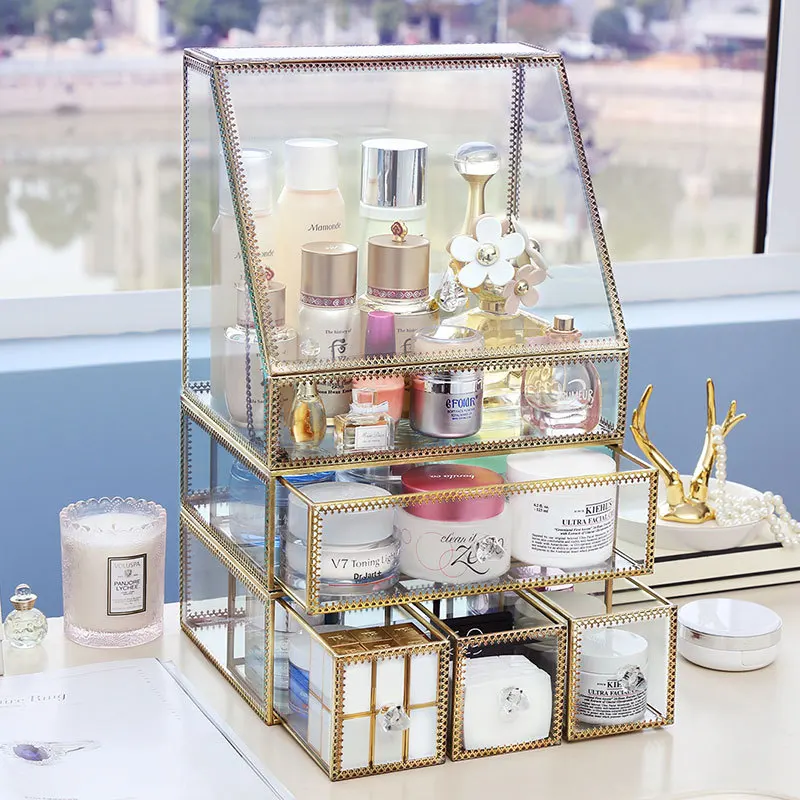 

Nano Makeup Glass Makeup Storage Box Dustproof Flip Non-Acrylic Transparent Household Large Size Dresser Storage