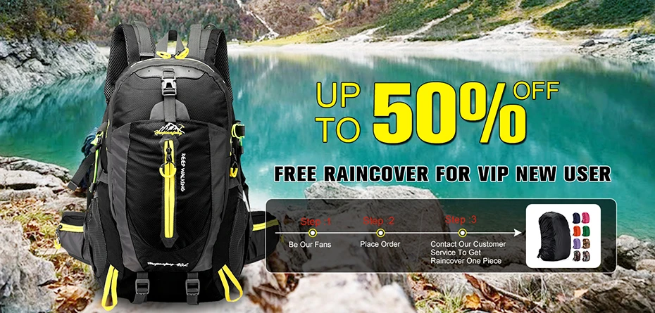 50L Large Outdoor Waterproof Raincover Backpack Camping Bag Hiking Backpacks Waterproof Mountaineering Travel Climbing Rucksack