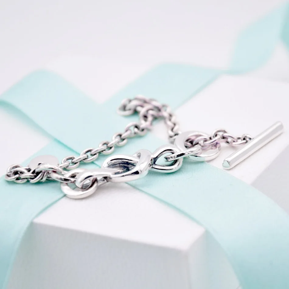 Ceny Oryginalny wiązane serce serce zdobione t zapięcie Link bransoletka Bangle Fit 925 Sterling srebrny koralik urok europa DIY biżuteria