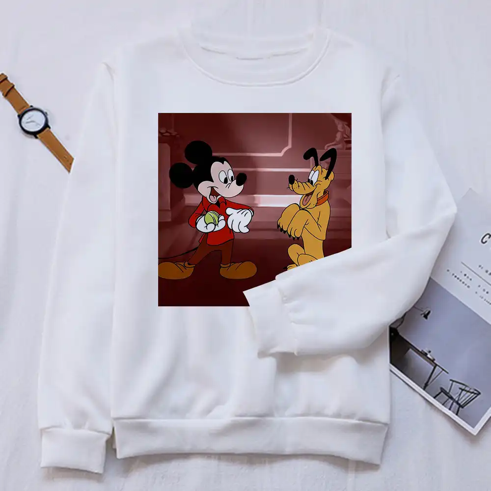 ディズニー21女性漫画パーカーミッキーとプルート再生ハッピー春秋長袖正規プルオーバー白ルーズファム パーカー スウェット Aliexpress