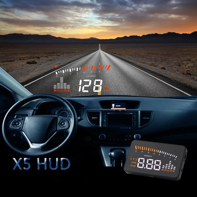 X5 автомобильный HUD OBD II Дисплей на голову система Предупреждение о превышении скорости проектор лобовое стекло авто электронная сигнализация напряжения