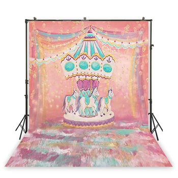 

HUAYI Children's drawing photography studio photo background carousel backdrop girl birthday party back drop xt-6759