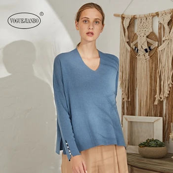 

2019autumn and winter new sweater Female v-neck long-sleeve sweater female solid color loose bottoming shirt top pullover swetry