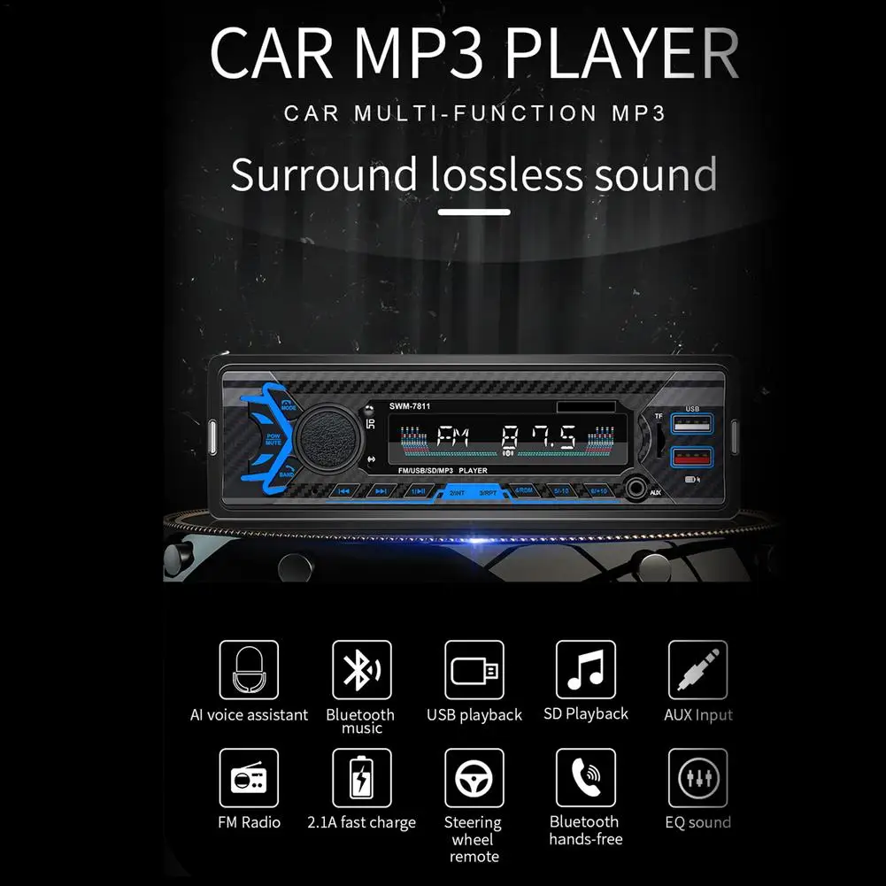 12v Car Bluetooth Stereo Mp3 Player 1din Fm Radio Player Universal Car