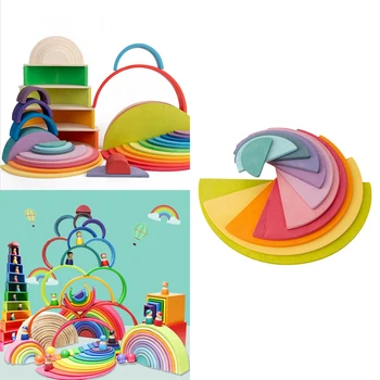 

11Pcs Rainbow Building Blocks Toy Set Toys Rainbow Stacking Arch Wooden Stacker Toys Creative Building Blocks Kids Toy