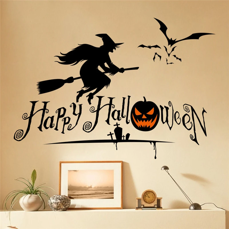 Halloween Witch Pumpkin Bat Scary Window Wall Sticker Decor Vinyl Decal Stickers