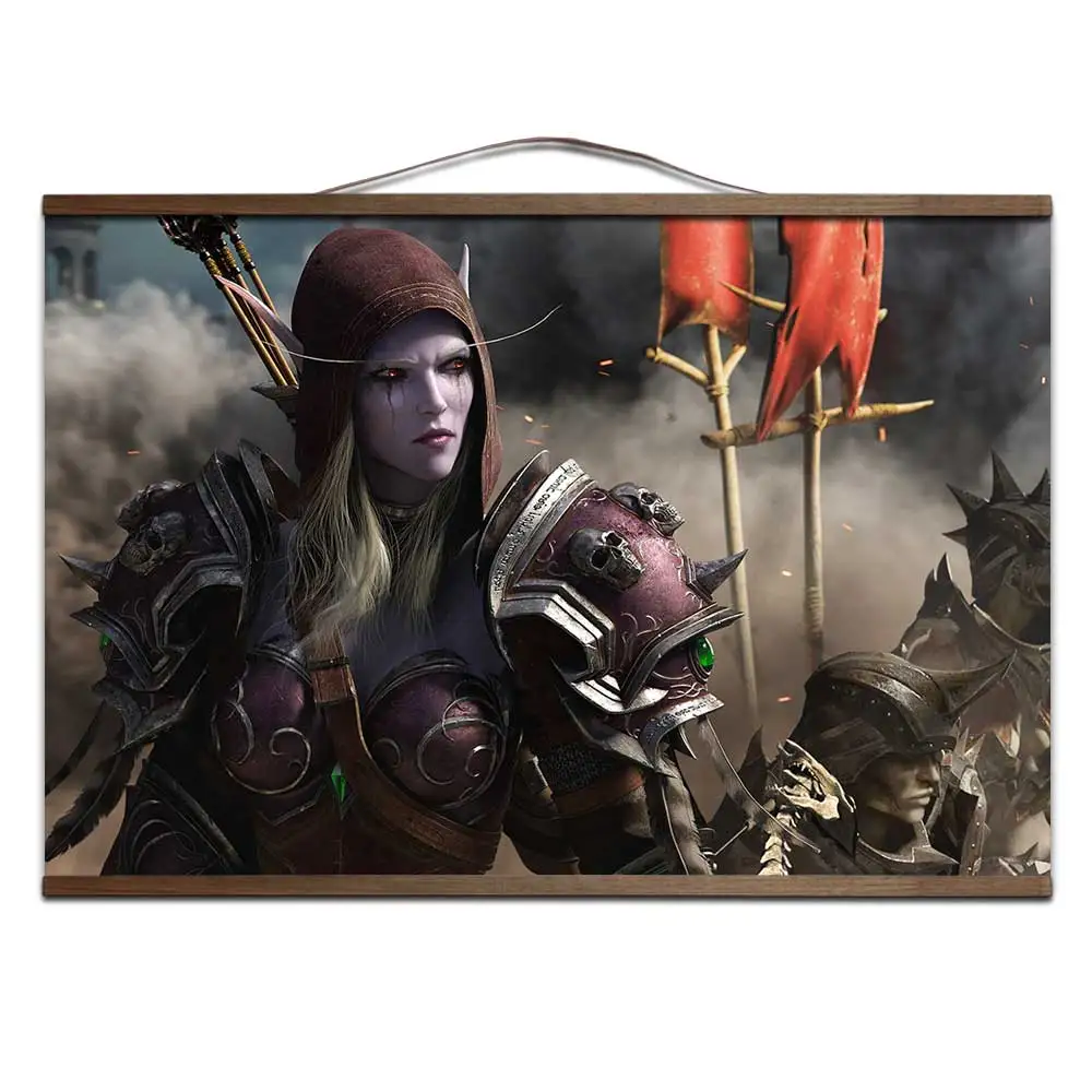World of Warcrafts Battle for Azeroth плакат Sylvanas Anduin Jaina постер с твердой древесиной подвесной