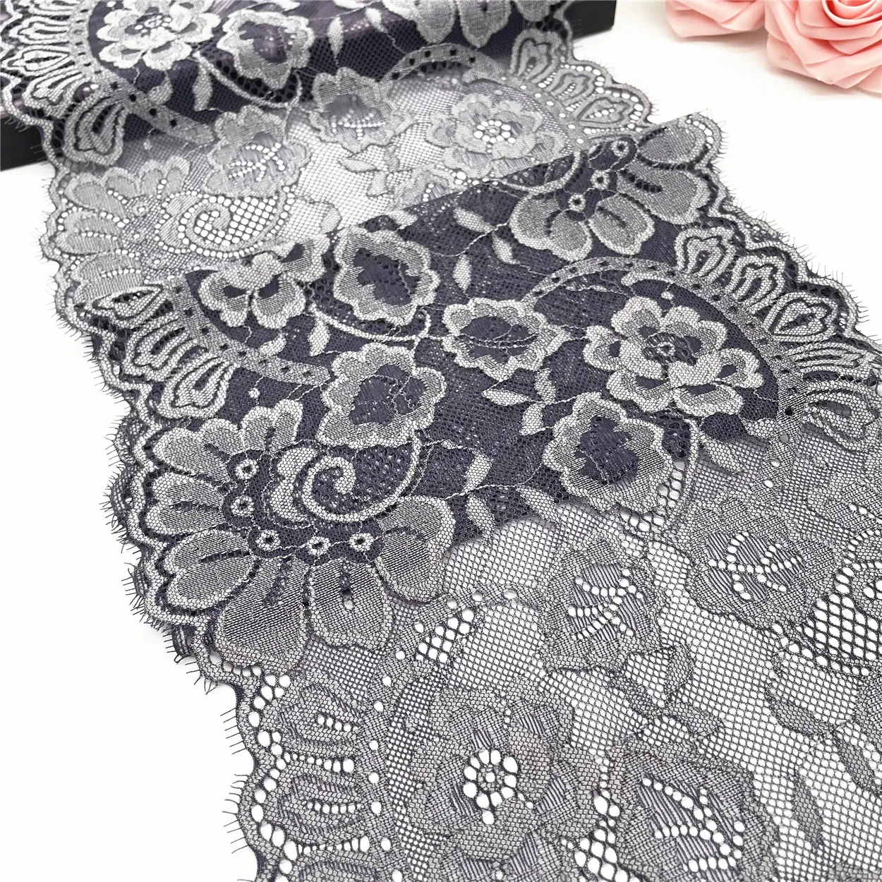 3y/Lot Width 9 inch(23 cm) Dark Grey Elastic Eyelash Lace Trim 5