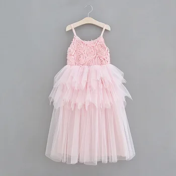 

2019 Girls Kids Lace Tulle Flowers Suspender Cake Layered Dress Tutu Princess Party Western Ruffles Dress Clothes