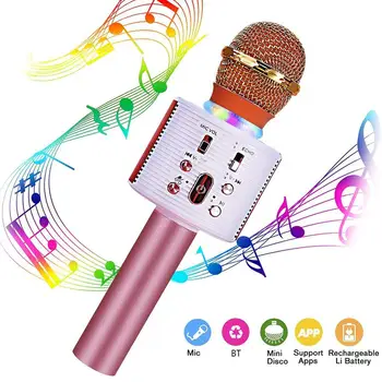 

Bluetooth Karaoke Microphone Handheld Wireless Microphone Professional KTV Speaker Singing Recorder Mic with Dancing LED Light