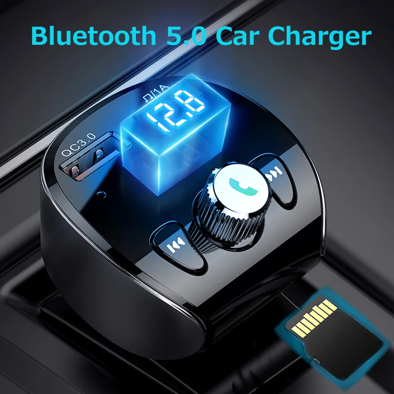 Устройство для автомобиля с двумя портами USB Зарядное устройство Bluetooth 5,0 Handsfree Car Mp3 плеер Quick Charge 3,0 Быстрая зарядка Зарядное устройство Поддержка, u-диск, tf-карта, формат музыки без потери качества