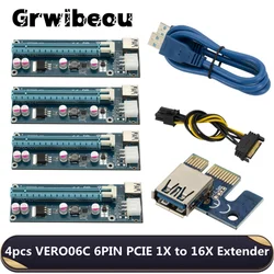 Grwibeou – câble USB 3.0 pour carte graphique, 4 pièces, VER006C PCIE Riser 006C PCIE 1X à 16X, 60CM, SATA à 6 broches 