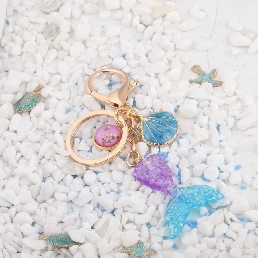 Fashion Trinket Shell Mermaid Keychain Gradient-Color Kids Fantasy Sea-world Cartoon Mermaid-tail Pandent Car Key Chains (4)